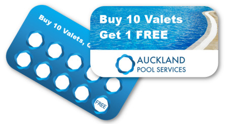 Auckland Pool Services loyalty card — buy 10 valets, get one free